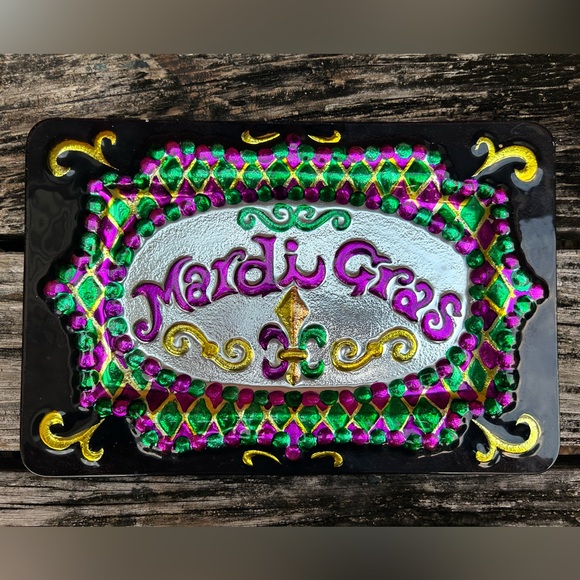 2 Decorative Metal Mardi Gras Serving Tray Platters New Orleans Louisiana - Picture 6 of 8